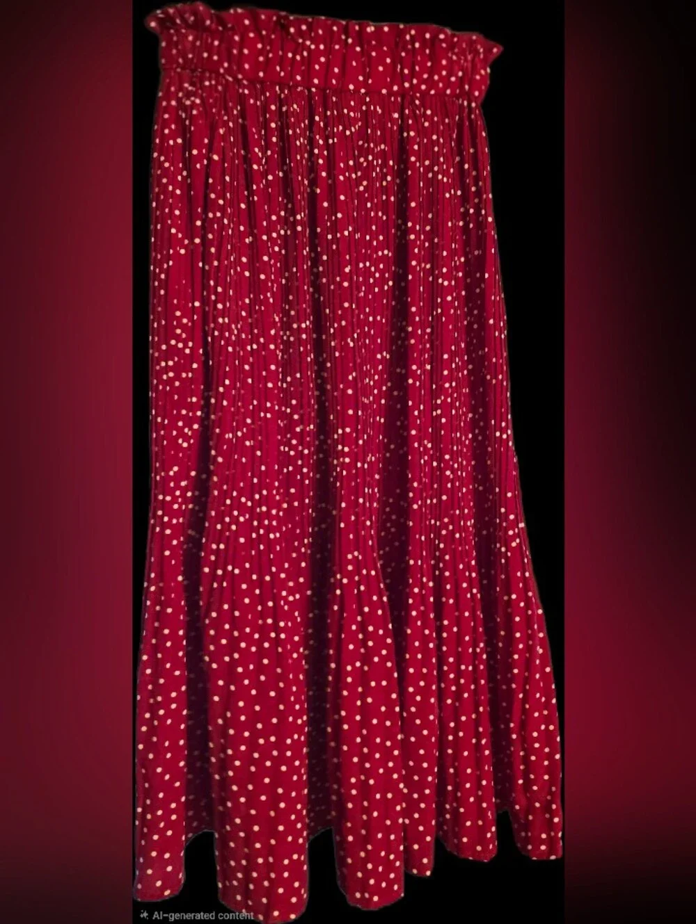 Red Polka Dot A-Line Midi Skirt with Elastic Waist - Picture 3 of 4